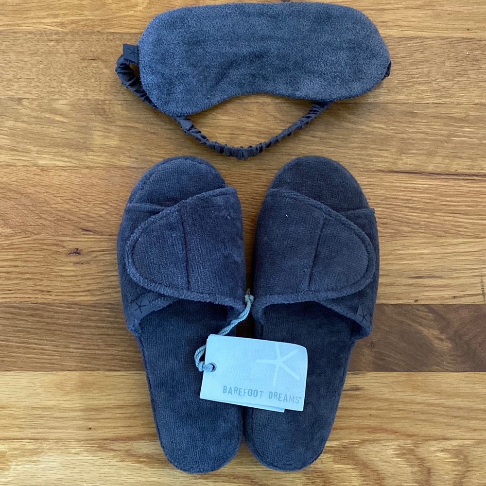 Barefoot Dreams Slippers (size small) and Sleeping Mask set.